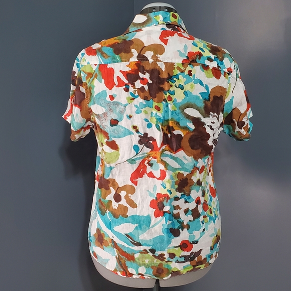 Tommy Bahama 100% Linen Multicolor Floral Short Sleeve Shirt Women's Size Large - Picture 3 of 6